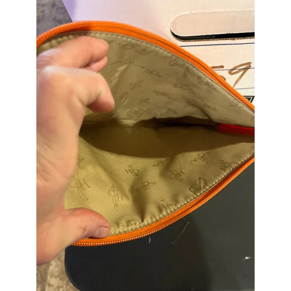 Cole Haan Orange Quilted Nylon‎ Zip Pouch Makeup Bag Travel Clutch Organizer